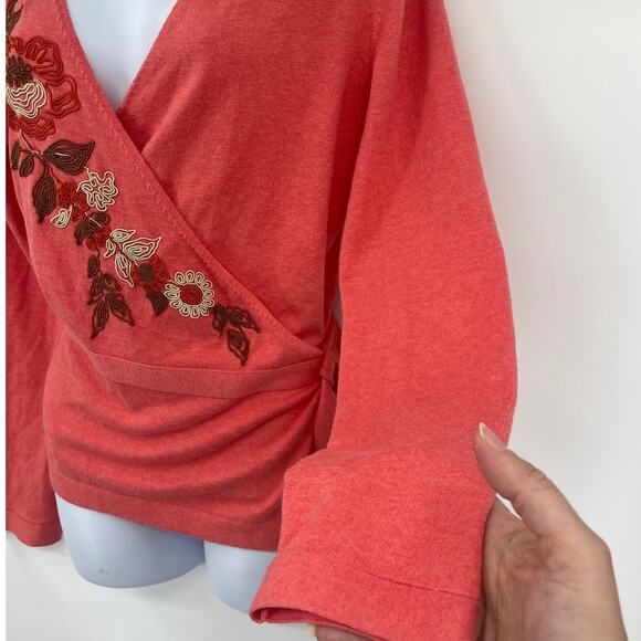 Vtg 90s Oilily Wrap Sweater Sz L Embroidered Floral Boho Cottagecore Coquette - Picture 5 of 9